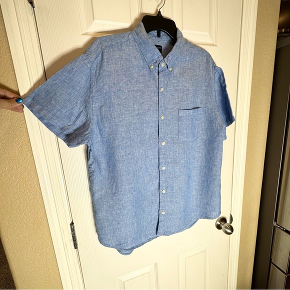 J. Crew Men’s XL Linen Short Sleeve Button Down Light Blue Pocket Collared - Picture 3 of 7